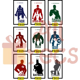 Quadro decorativo MDF 3mm Placa decorativa decoração Heróis Marvel DC Adesivados