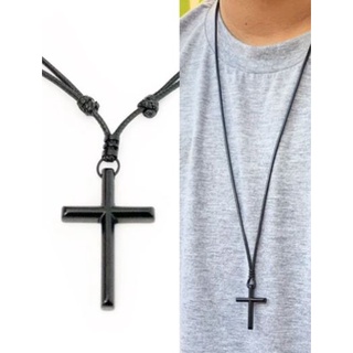 Colar Cruz Ajustável Preto Colar Masculino Crucifixo Cruz Preto Fosco Cordão Ajustável
