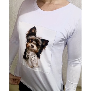 T- Shirt manga longa com estampa de cachorro