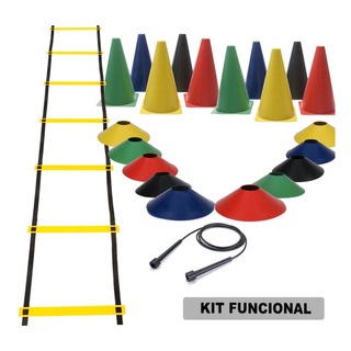 Kit 1 Escada + Corda +10 Pratos +10 Cones +1 Corda Pular Para Treinamento Funcional