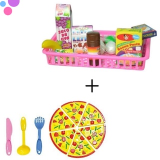 Mini Mercado Infantil + Pizza Brinquedo cozinha presente Kit com 22 peças