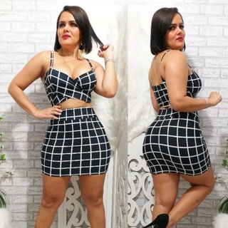 Conjuntinho Blogueirinha feminino saia + blusa croppet
