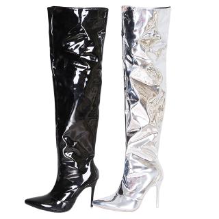 Sexy Silver Mirror Thigh Women Shoe Toe Club Party Shoes Thin Over The Knee Long Boots for Women (2)