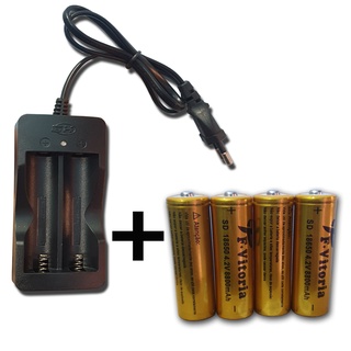 Kit Carregador Duplo+4 Baterias 18650 3,7/4,2v 8800mah (1)