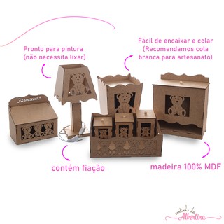 Kit Higiene Mdf Urso 8 Peças + Nicho Redondo Cru Conjunto infantil (2)