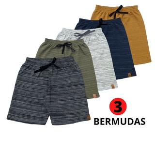 Kit 3 Bermudas/Shorts Menino Verão Moletinho Cores Sortidas 1 ao 16
