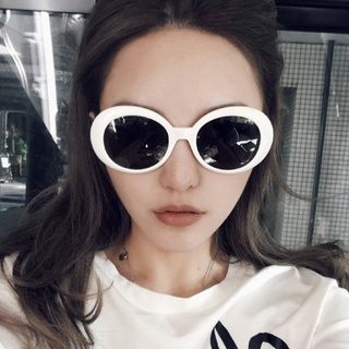 Women Fashion Summer Sunglasses Bold Retro Oval Mod Thick Frame Sunglasses Clout Goggles UV Protection Glasses with Round Lens