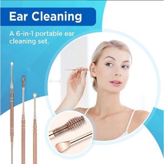6 Pcs Set Aço Inoxidável Kit De Remoção De Cera Ear Pick Curette Cera Earpick Colher Cleaner Ferramentas Portátil Conjuntos De Limpeza Da Orelha (6)
