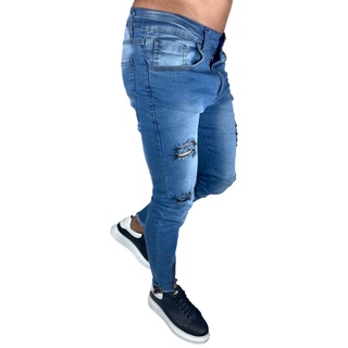 Calça Jeans Masculina Skinny Rasgada Premium Lycra Promoção (8)