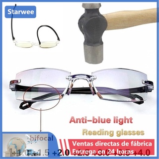 【Preço De Fábrica】 Óculos De Leitura Para Computador Sem Aro Ultra Light Diamond Cut Anti-Ray Azul / Multicolor