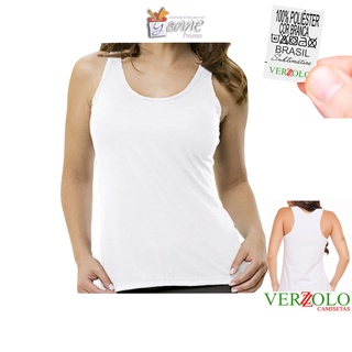 Camisa Regata Branca Lisa para sublimação Nadadora Feminina Verzzolo - 100% Poliéster