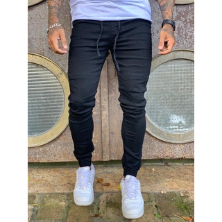 Calça Jeans Masculina Jogger C/ Punho Elástico Lycra Premium