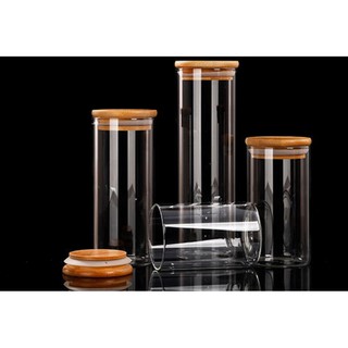 4 Potes Herméticos De Vidro Com Tampa De Bambu (conjunto)550+750+950+1300ml