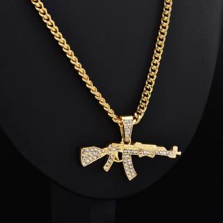 Fashion Choker Gun Pendant Crystal Rhinestone Chain Necklace Women Men Punk Jewelry Gift