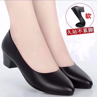 Spot🚚Novos sapatos de trabalho sapatos de couro preto sapatos profissionais de salto alto, sapatos femininos de meia-classe e comissários de bordo4142