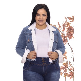 jaqueta jeans feminina com pelinhos casaco plus size - lançamento promoção
