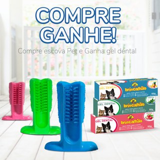 Brinquedo Mordedor Escova de Dentes Para Cachorro Raças Médias + Brinde Gel Dental Brincalhão