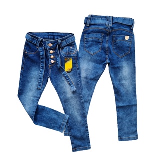 calça jeans infantil menina com cinto e detalhe barra Tam 4 6 8 anos.