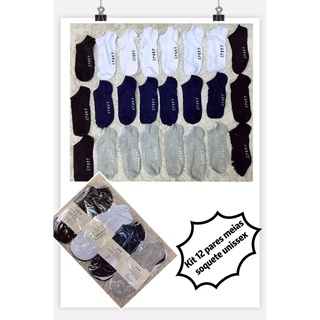 kit 12 pares meias cano curto soquetes femenina e macolina , cor azul ,branca , preta , cinza