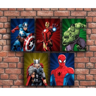 Quadro decorativo Kit "Vingadores Marvel Heroís" quarto de menino infantil 5 peças