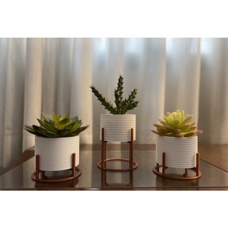 Kit 3 Vasos Cachepot Mini Decorativo Com Suporte Para Mini Cactos ou Suculentas ou Plantas Artificiais e Naturais (4)