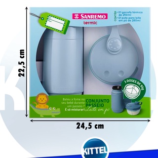 Conjunto Garrafa Térmica Infantil + Pote Dosador Para Leite em Pó Kit Passeio Sanremo Azul/Rosa (6)