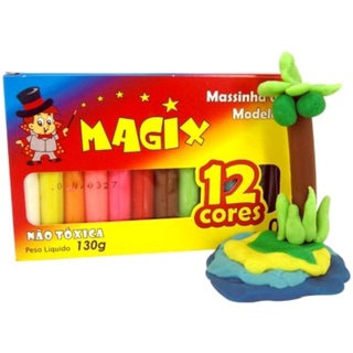 Massinha de Modelar Magix 12 Cores para Crianças Escolar Diversão Criatividade Não Tóxica 130g.