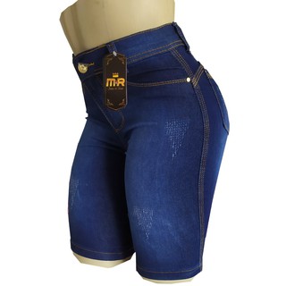 Kit 3 Bermuda Jeans Feminina Cintura Alta Plus Size Lycra (3)