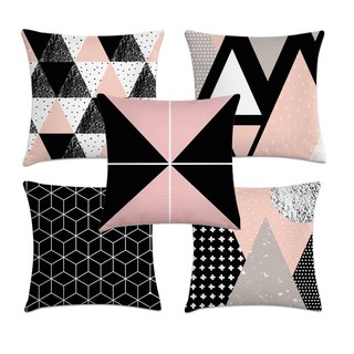 Kit 5 capas de almofadas geométricas preto e rosa