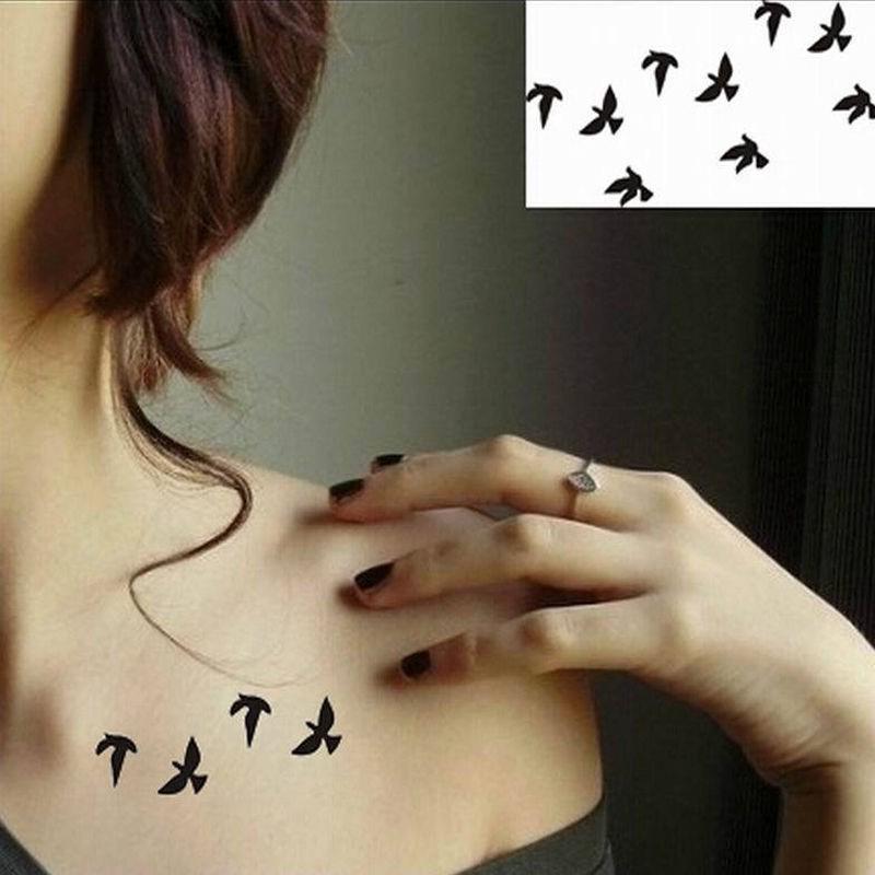 2x Tatuagem Temporária De Pássaros Que Tatuagens Temporárias Removível Impermeável Feminina (1)