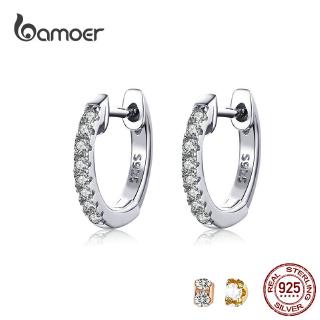 BAMOER Hoop Earrings for Women Genuine 925 Sterling Silver Gold Rose Gold Silver Color SCE498