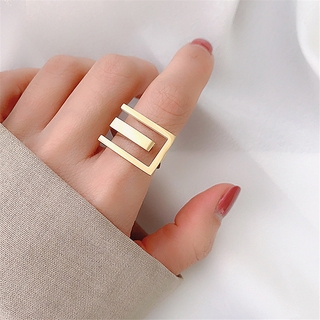 INS Girl Gold Fashion Geometric Square Irregular Hollow Line Adjustable Open Rings Women Party Jewelry Accessories