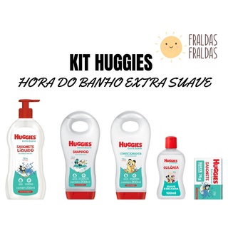 Shampoo + Condicionador + Sabonete Líquido + colônia + Sabonete Barra Huggies extra suave