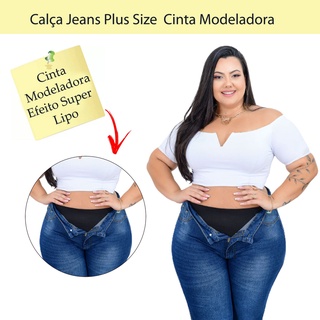Calça jeans Plus Size Feminina com Lycra Cintura Alta Cós Alto Tamanho Grande