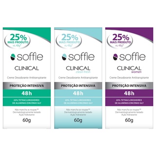 Creme Desodorante Soffie Clinical Antitranspirante C/3 Tipos diferentes Proteção Intensiva 60g