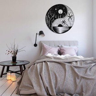 Yin Yang Mandala Sol e Lua Quadro Decorativo Meditação Yoga para parede madeira MDF Vazado Aplique (6)