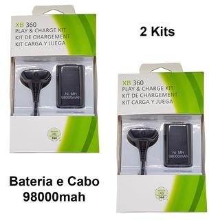 2 Kits Bateria + Cabo Carregador Controle Xbox 360 Fat Slim 98000mah