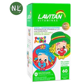 Lavitan Vitamina Infantil 60 Comprimidos Mastigaveis Sabores Uva, Lima-Limão e Laranja