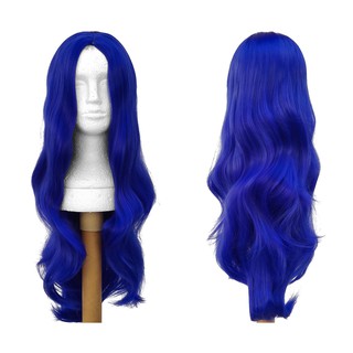 Peruca Azul Royal Longa 75cm Sem Franja Levemente Ondulada Orgânica Wig