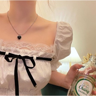 [ZOMI] Colar de corrente com cordão de coração negro estilo coreano para mulheres (6)