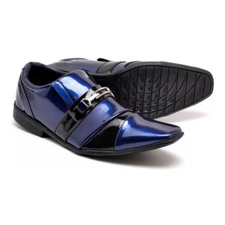 Sapato Social Masculino Italiano Verniz Azul