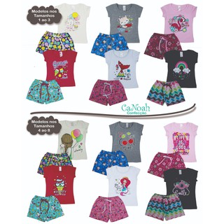 Kit 4 Conjunto Infantil Juvenil Menina em cotom 1 ao 16 roupa menina de calor (4)