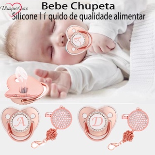 chupeta personalizado Chupeta Personalizada Do Bebê Chupeta Rosa Dourada Bebê 26 Letras Para C/Capa Protetora Poeira chupeta de silicone