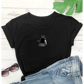 Camiseta feminina algodao gatinho assassino what? shein Blusa preta