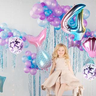 7 Pçs/Lote Sereia Número Da Festa De Balões Balão De Alumínio Feliz Aniversário Decorações Do Partido Crianças Ballon Látex (3)