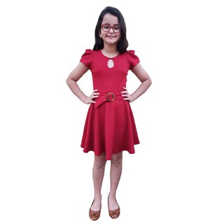 Vestido Infantil Juvenil Rodado Menina Godê Tecido Grosso Malha Crepe Moda Evangélica Tamanhos 12, 14, 16