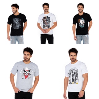 Kit 5 Camisetas Masculina Caveira 100% Algodão 30.1 Camisa Blusa Revenda Atacado