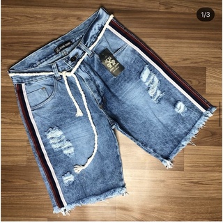 bermudas jeans curtinha curtas Corda/Cordão cinto faixa masculino linda(Você pode personalizar a faixa de sua preferência) destroyed rasgada listra lateral (1)