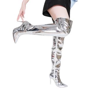 Sexy Silver Mirror Thigh Women Shoe Toe Club Party Shoes Thin Over The Knee Long Boots for Women (4)