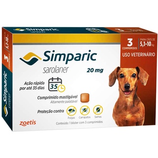 Anti Pulgas Simparic 20 Mg 5,1 A 10 Kg com 3 comprimidos (1)